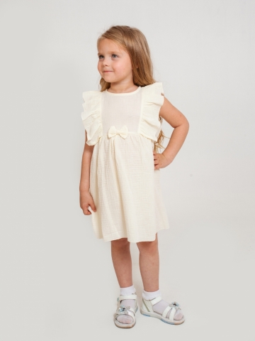 Купить 322-СЛ. Платье из муслина детское, хлопок 100% сливочный, р. 98,104,110,116 в Старом Осколе