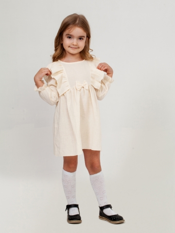 Купить 321-СЛ. Платье из муслина детское, хлопок 100% сливочный, р. 98,104,110,116 в Старом Осколе