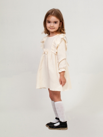 Купить 321-СЛ. Платье из муслина детское, хлопок 100% сливочный, р. 74,80,86,92 в Старом Осколе