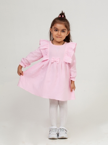 Купить 321-Р. Платье из муслина детское, хлопок 100% розовый, р. 74,80,86,92 в Старом Осколе